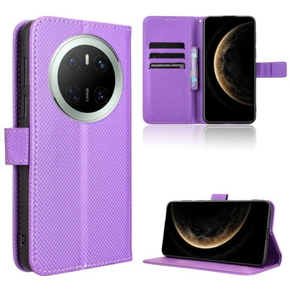 Purple diamond-texture leather wallet phone case with camera cutout