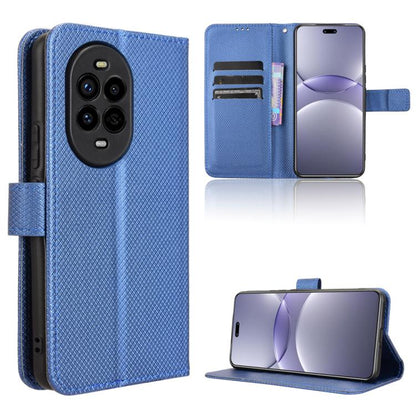 Blue diamond-texture leather phone case with card slots and kickstand