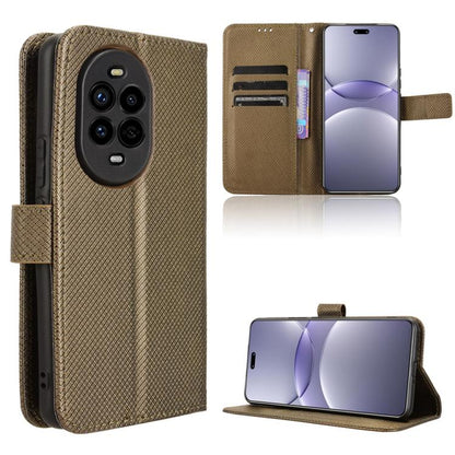Brown diamond-texture leather phone case with card slots and kickstand