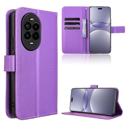 Purple diamond-texture leather phone case with card slots and kickstand