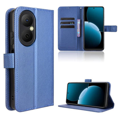 Blue diamond-texture leather wallet phone case with card slots and stand flap