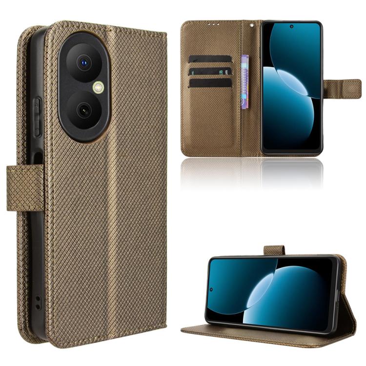 Brown diamond-texture leather wallet phone case with card slots and stand flap