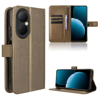 Brown diamond-texture leather wallet phone case with card slots and stand flap