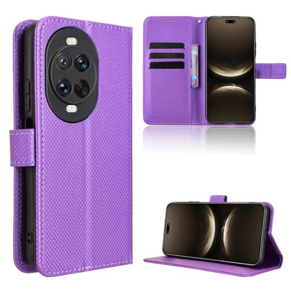 Purple diamond-texture leather phone case with flip cover and card slot