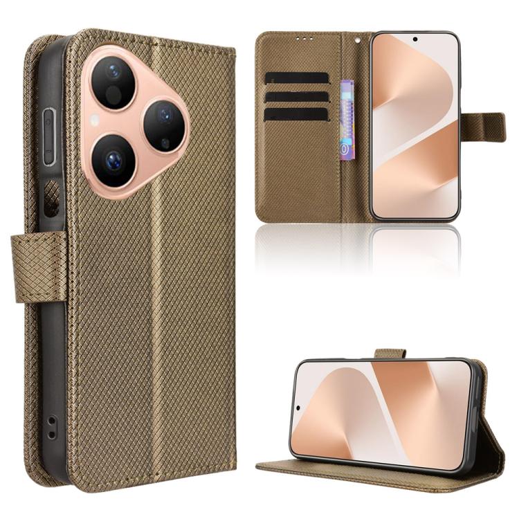 Brown diamond-texture leather phone case with flip cover and card slot