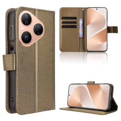 Brown diamond-texture leather phone case with flip cover and card slot