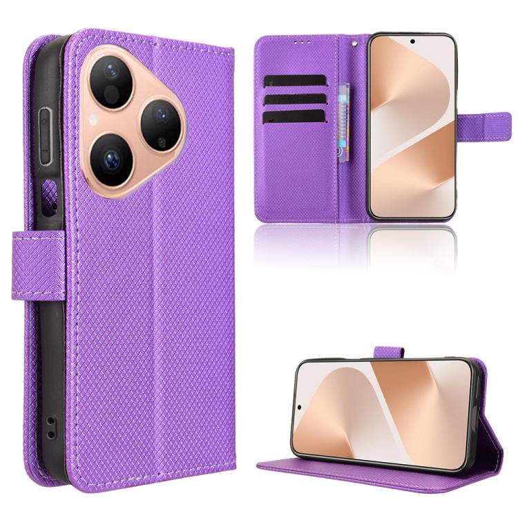 Purple diamond-texture leather phone case with flip cover and kickstand