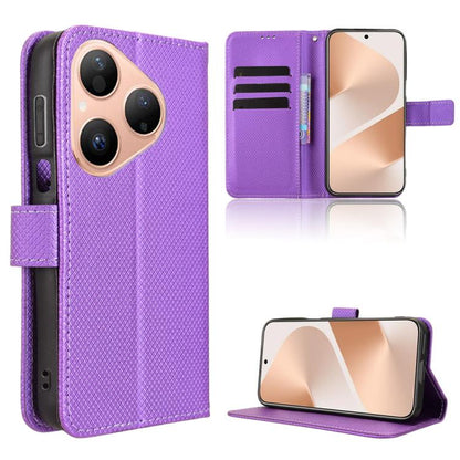 Purple diamond-texture leather phone case with flip cover and kickstand