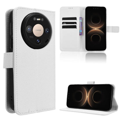 White diamond-texture leather phone case with folio flip cover and kickstand feature