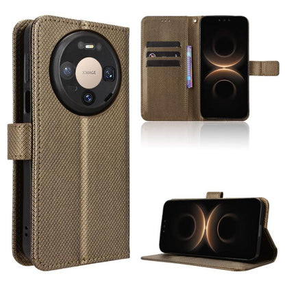 Brown diamond-texture leather phone case with folio flip cover and kickstand feature