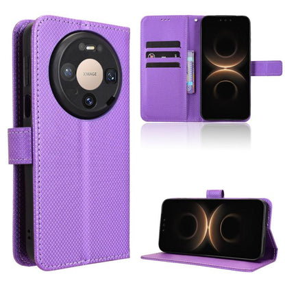 Purple diamond-texture leather phone case with folio flip cover and kickstand feature