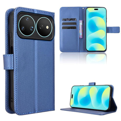 Blue diamond-texture leather-look flip phone case with stand and card slot