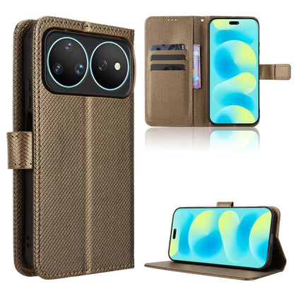 Brown diamond-texture leather-look flip phone case with stand and card slot