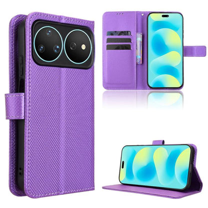 Purple diamond-texture leather-look flip phone case with stand and card slot