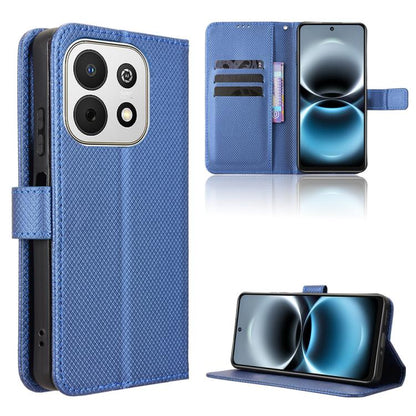 Blue diamond-texture leather-look flip phone case with stand and card slot