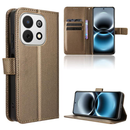 Brown diamond-texture leather-look flip phone case with stand and card slot