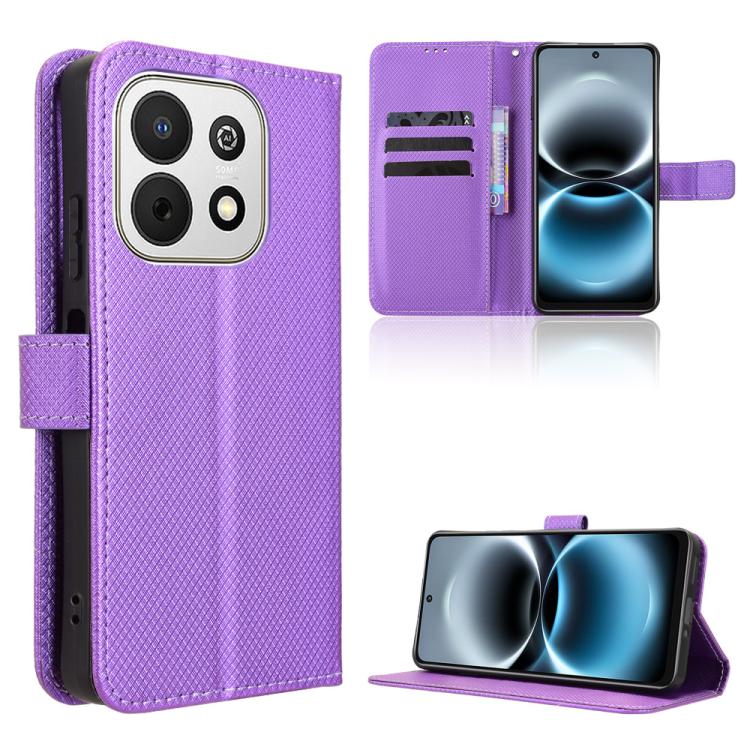 Purple diamond-texture leather-look flip phone case with stand and card slot