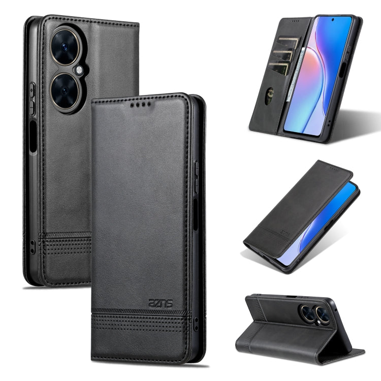 Magnetic flip leather phone case in black with folio cover and card-slot panel.