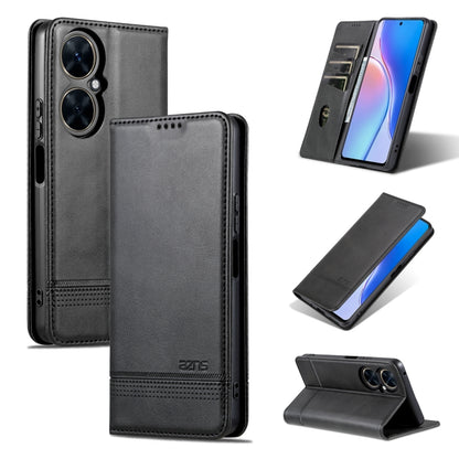 Magnetic flip leather phone case in black with folio cover and card-slot panel.