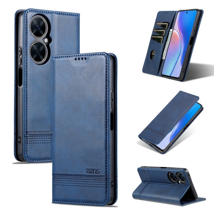 Magnetic flip leather phone case in dark blue with folio cover and front protection.