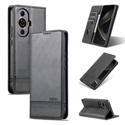 Dark gray magnetic flip leather phone case with textured finish and built-in kickstand