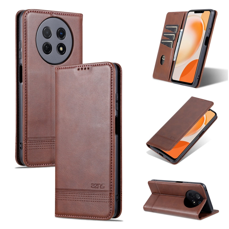 Magnetic flip leather phone case, brown, flip cover with camera cutout and stand