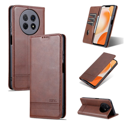 Magnetic flip leather phone case, brown, flip cover with camera cutout and stand