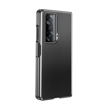 Black leather folding phone case with side edge protection and camera cutout