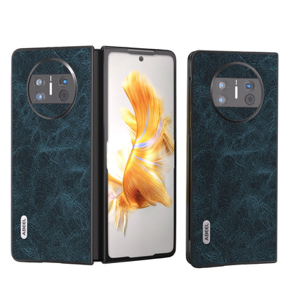 Blue PU litchi-texture flip phone case with circular camera cutout, shown open