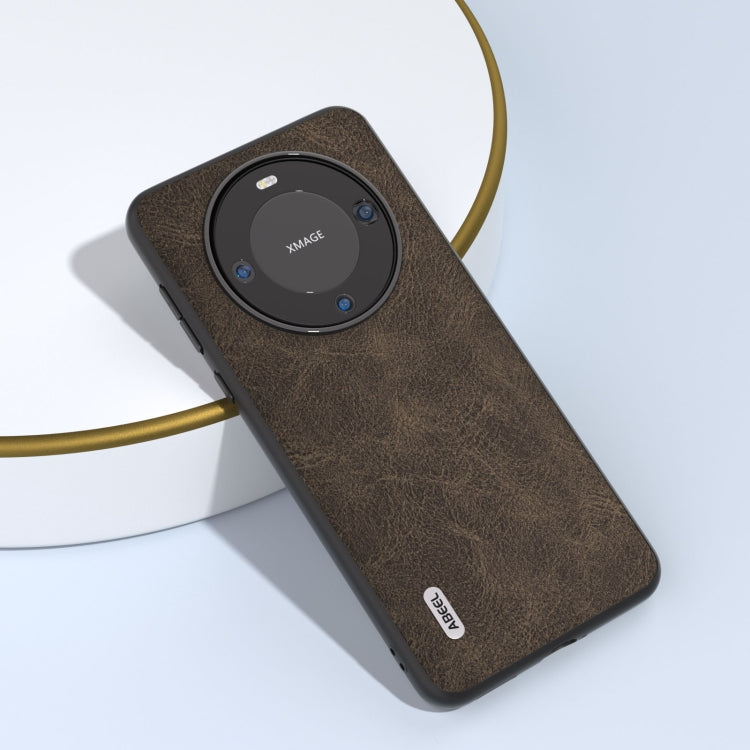 Khaki litchi-texture PU phone case with round camera window and cutouts