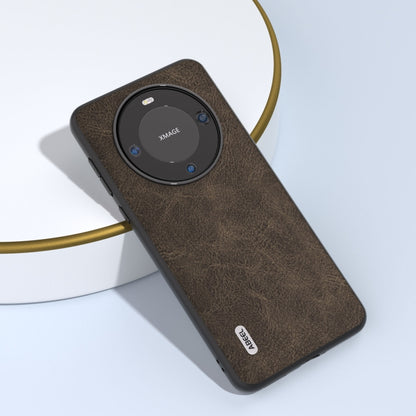 Khaki litchi-texture PU phone case with round camera window and cutouts