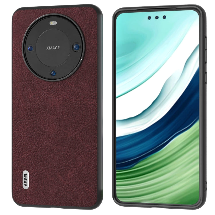 Burgundy ABEEL litchi-texture PU phone case with round camera cutout and cover