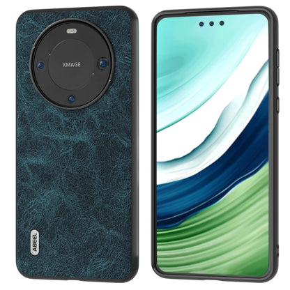 Blue PU litchi-texture phone case with circular camera cutout, front and back shown