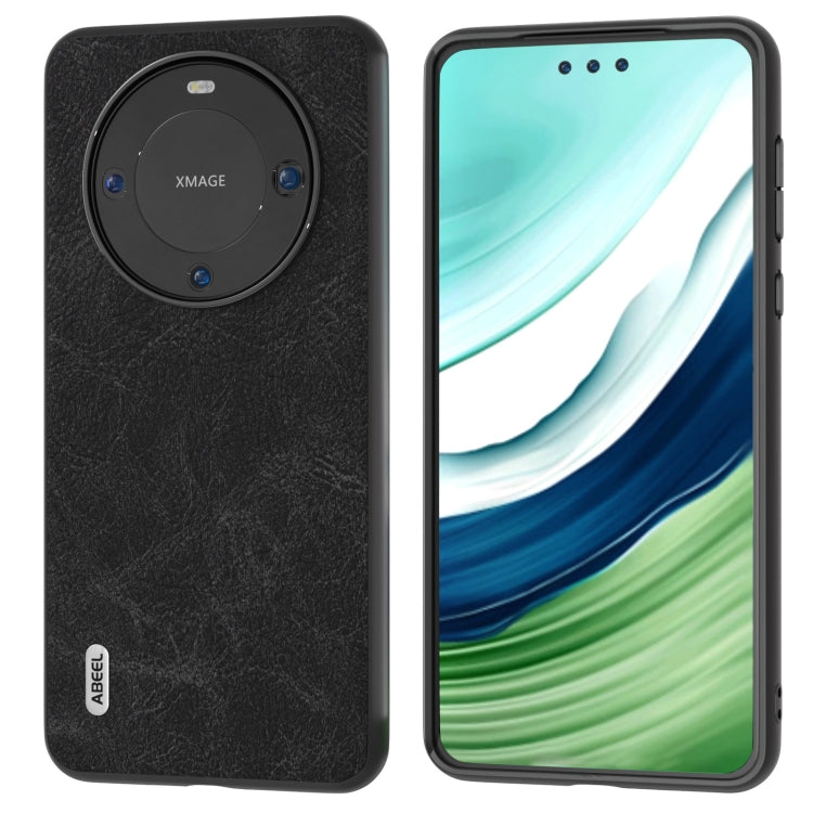 Black PU litchi-texture phone case with circular camera cutout, front and back shown