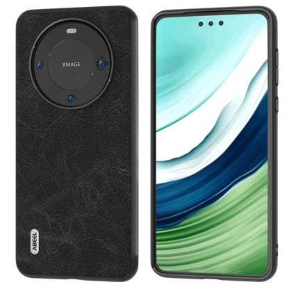 Black PU litchi-texture phone case with circular camera cutout, front and back shown