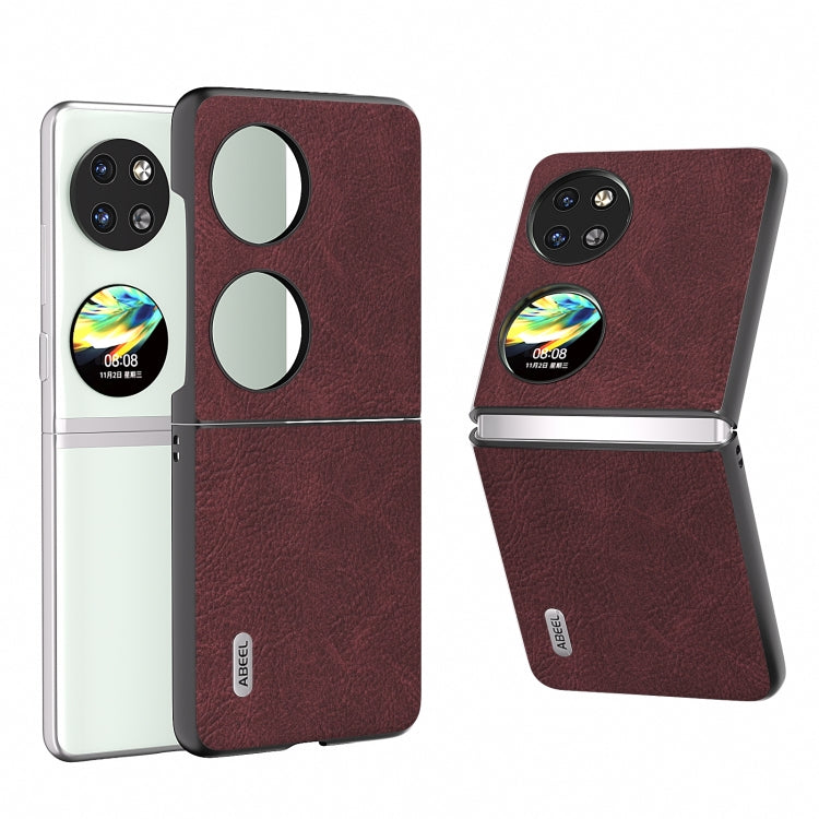 Purple PU litchi-texture flip phone case with two oval cutouts, front and back shown