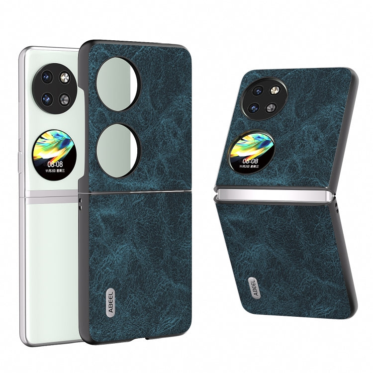 Blue PU litchi-texture flip phone case with two oval cutouts, front and back shown