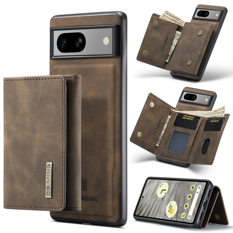 Dark taupe 3-fold multi card wallet with magnetic phone case, front and angled view
