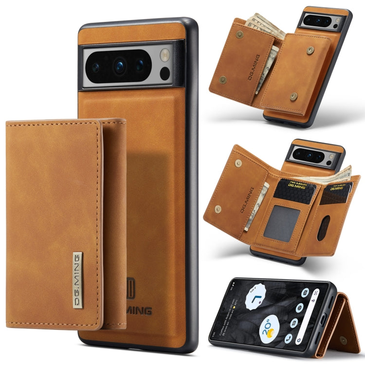 DG.MING M1 series 3-fold card wallet phone case, tan/brown, magnetic closure