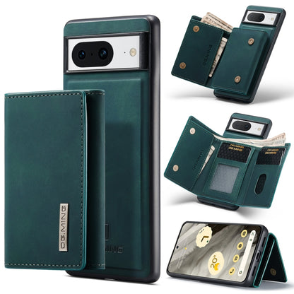 Green 3-fold multi card wallet with magnetic phone case, front and side view
