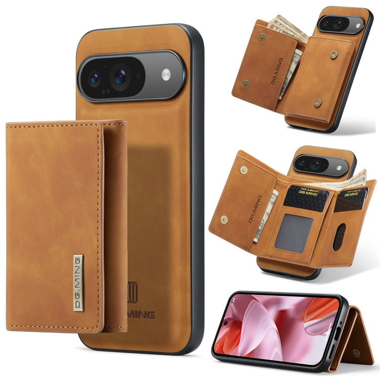 Tan magnetic phone case with 3-fold card wallet, front flip with card compartments