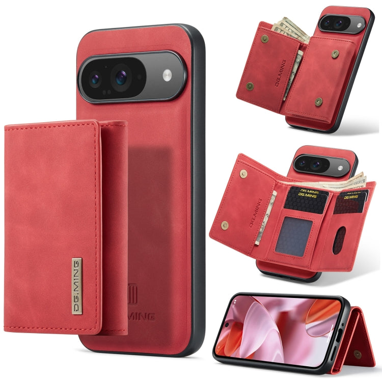 Red magnetic phone case with 3-fold card wallet, card slots and front flip