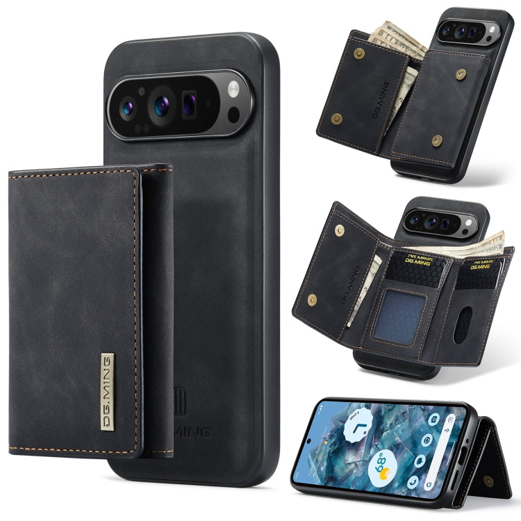 Black magnetic phone case with 3-fold card wallet, card slots and snap closure