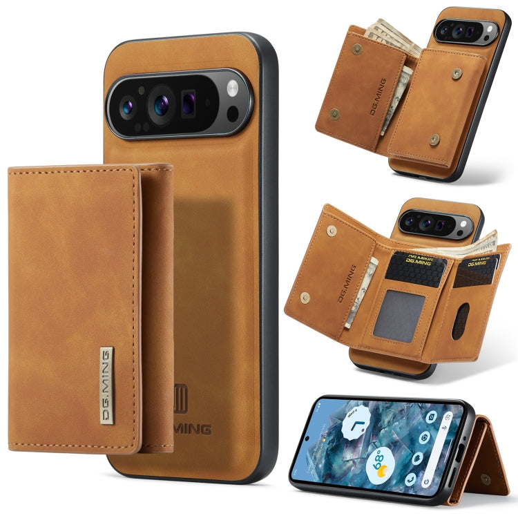 Brown magnetic phone case with 3-fold card wallet, front flip with card compartments