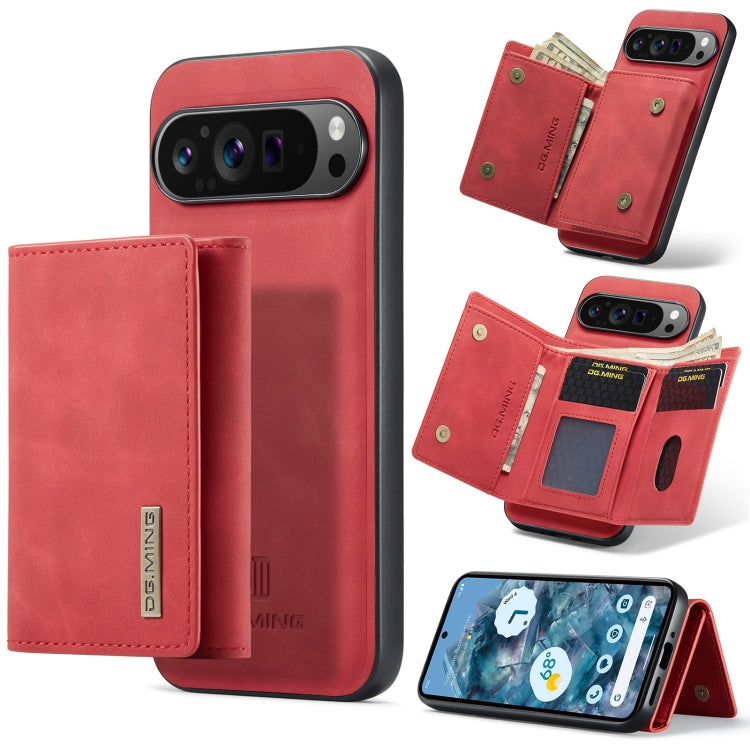 Red magnetic phone case with 3-fold card wallet, front flip and card compartments