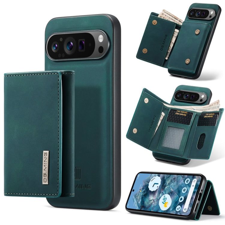 Green magnetic phone case with 3-fold card wallet, front flip with card slots