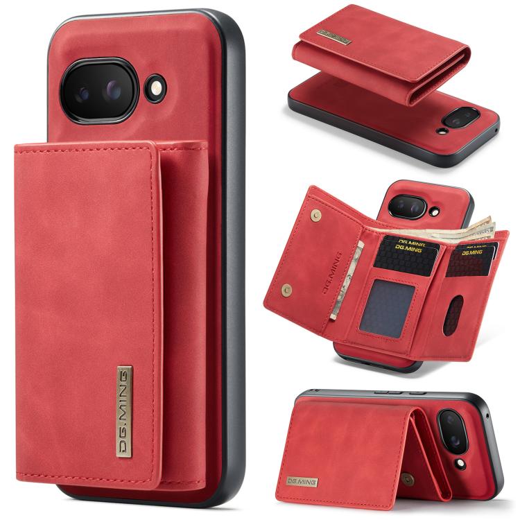 DG.MING 3-fold multi card wallet phone case, red with magnetic closure