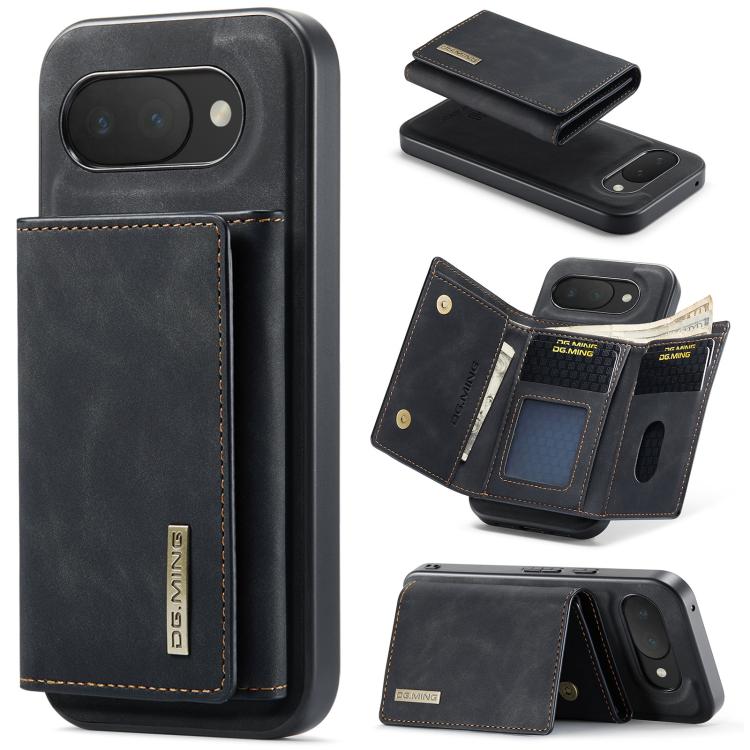 Black 3-fold multi-card wallet magnetic phone case with visible card slots