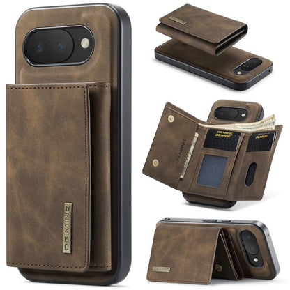 Brown 3-fold multi-card wallet magnetic phone case with card slots and flap