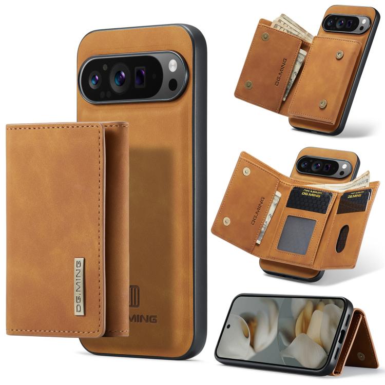 Light brown 3-fold multi-card wallet magnetic phone case with card slots